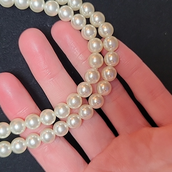 Vintage Double Strand Costume Pearls with Rhinestone Accents - Picture 2 of 5